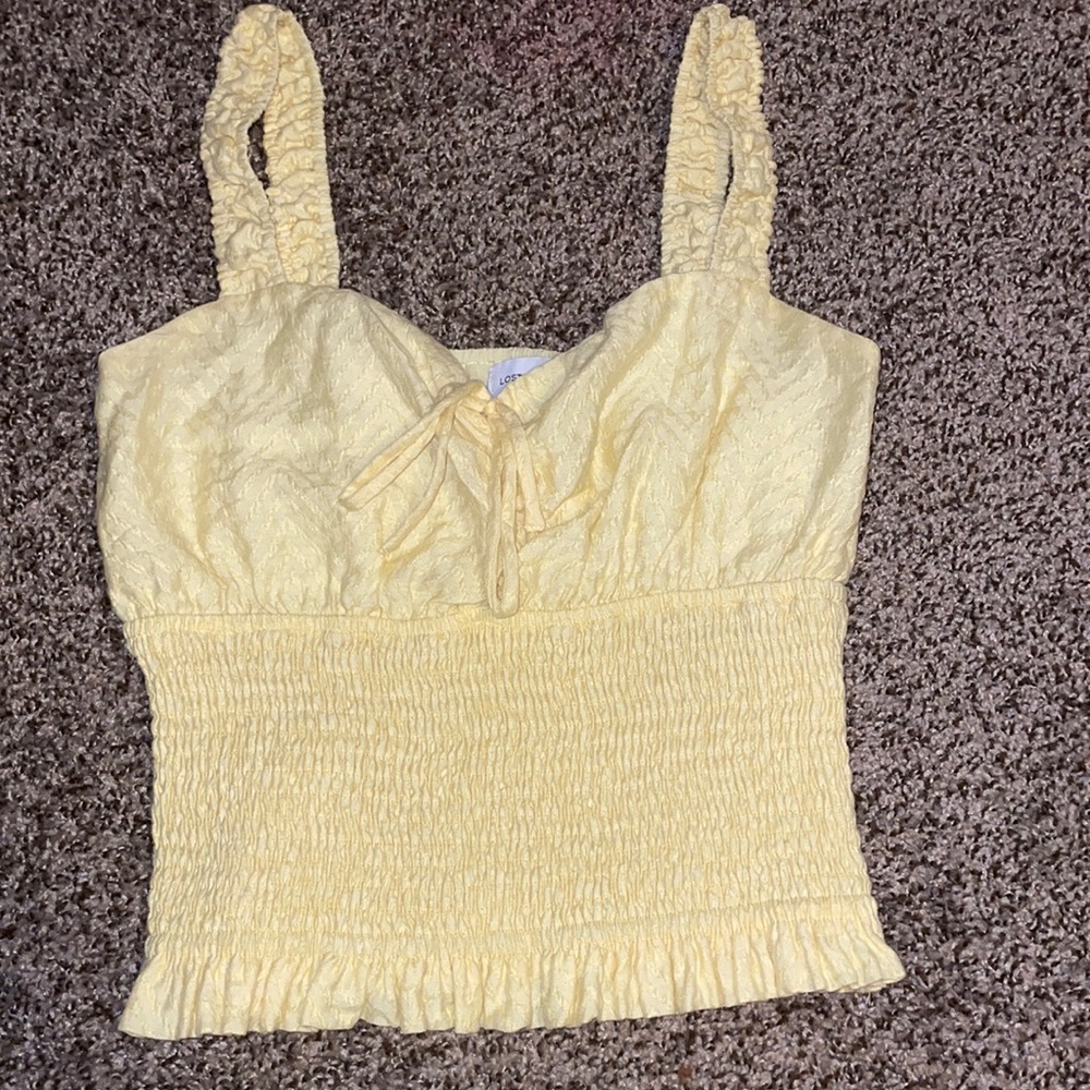 Lost and Wander Yellow Ruched Summer Top Size Medium
